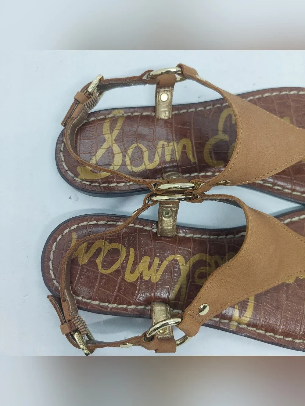 Sam Edelman Greta Sandals Brown Leather Thong Slingback Flats Womens Size 5.5M